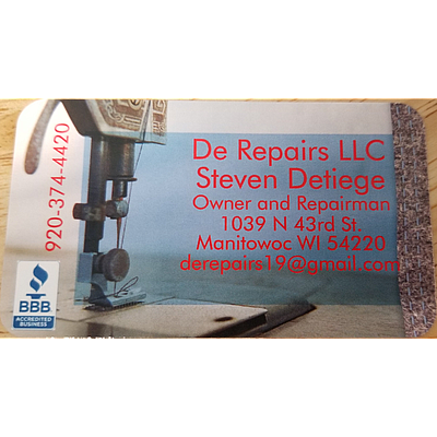 De Repairs LLC - Manitowoc | Clothing & Apparel | Logo